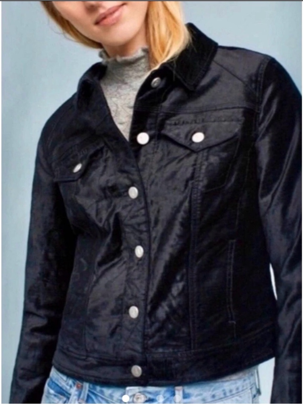 Pilcro & the Letterpress Velvet velour Trucker Classic Short Button Up Jacket S